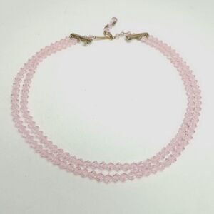 Vintage Pastel Pink Two Strand Beaded Necklace, Adjustable, Retro 60s Style
